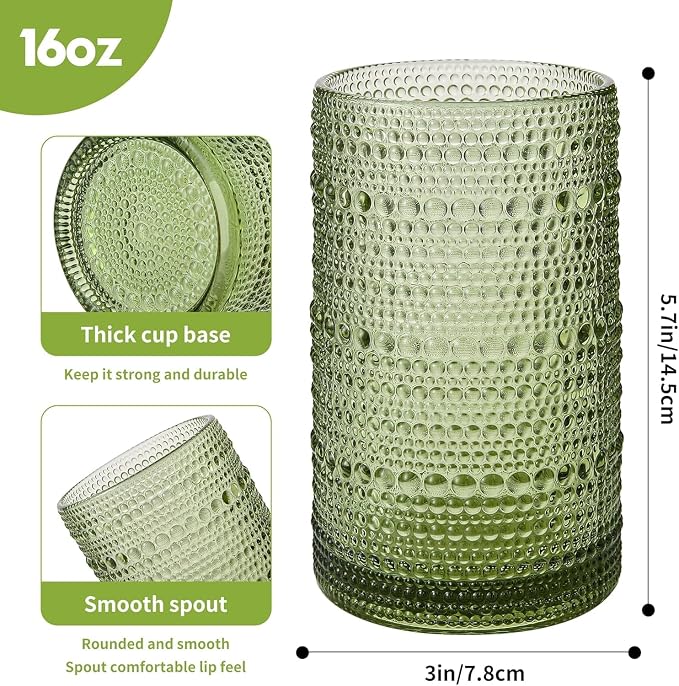 16oz Green Hobnail Drinking Glasses - Image 2