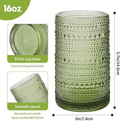16oz Green Hobnail Drinking Glasses - Image 2