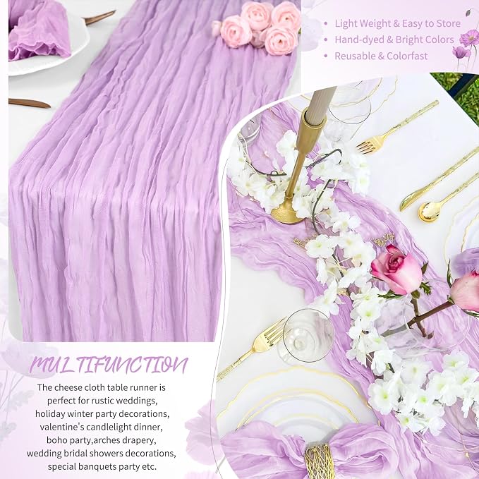Showgeous 18 Pack Lilac Purple Cheesecloth Table Runner, 17 x 108 Inches | Boho - Image 5