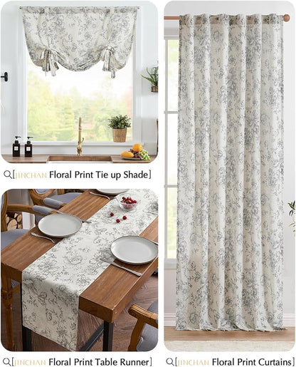 jinchan Grey Floral Linen Table Runner 13 x 108 Inch Farmhouse | Understated - Image 8