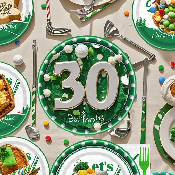 Rakuto Golf 30th Birthday Party Decorations 96PCS Plates Napkins Forks | Golf - Image 6