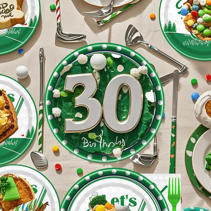 Rakuto Golf 30th Birthday Party Decorations 96PCS Plates Napkins Forks | Golf - Image 6