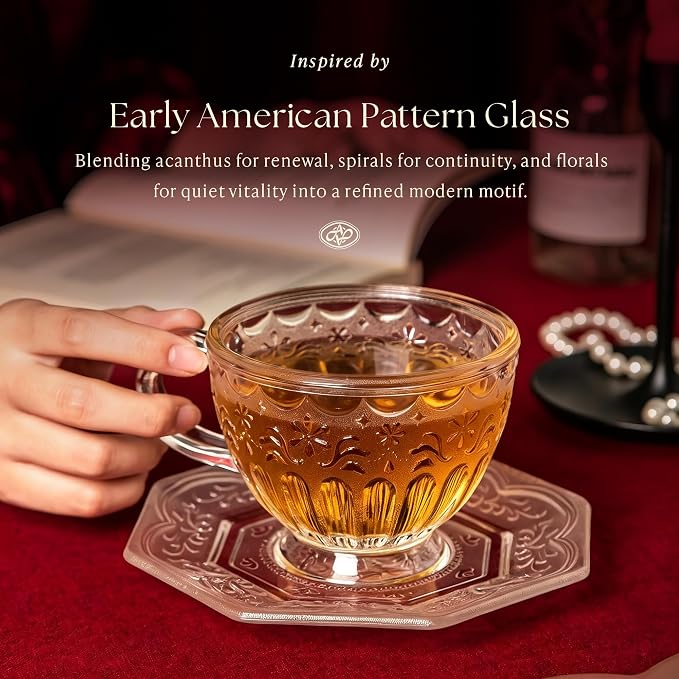 Vintage Glass Tea Cup and Saucer Set, 12 oz Large Coffee Cup | Handcrafted - Image 2