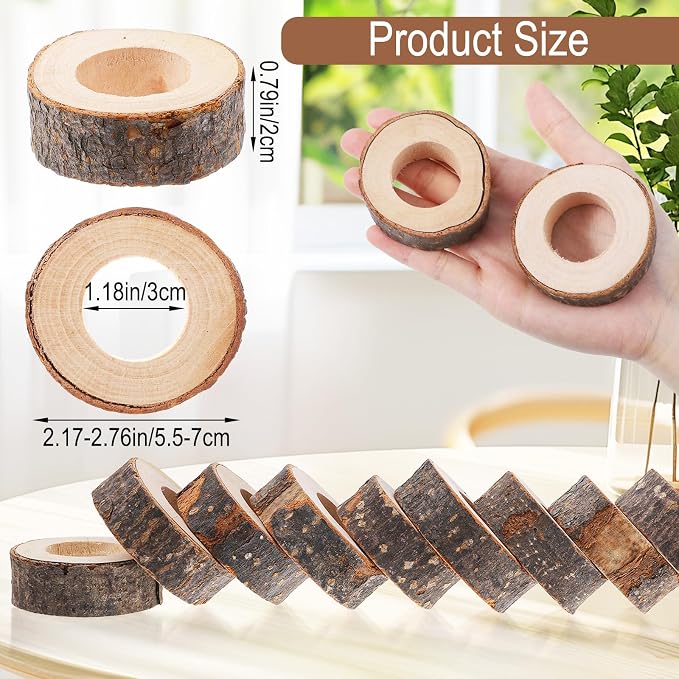 50 Pcs Wooden Bark Napkin Ring 1.18 Inch Handcrafted Wooden Napkin Holder - Image 2