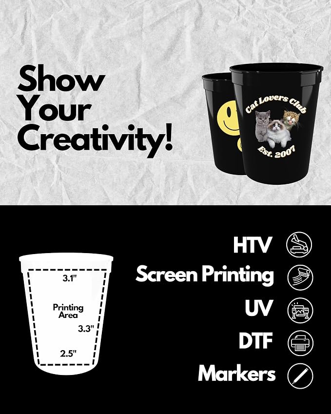 PartyPrints 10 Pack 16 oz Black Reusable Blank Plastic Cups, Stadium Cups Bulk - Image 3