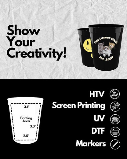 PartyPrints 100 Pack 16 oz Black Reusable Blank Plastic Cups, Stadium Cups Bulk - Image 3