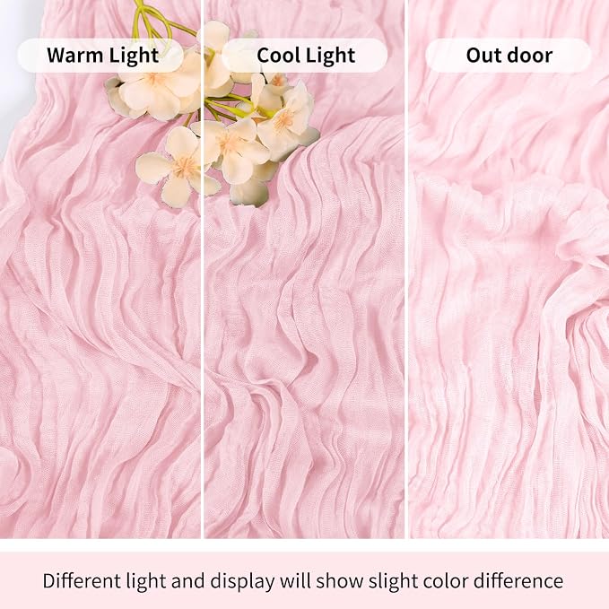 6 Pack Light Pink Cheesecloth Table Runner 17x108 Inch Semi Sheer Boho Gauze - Image 7