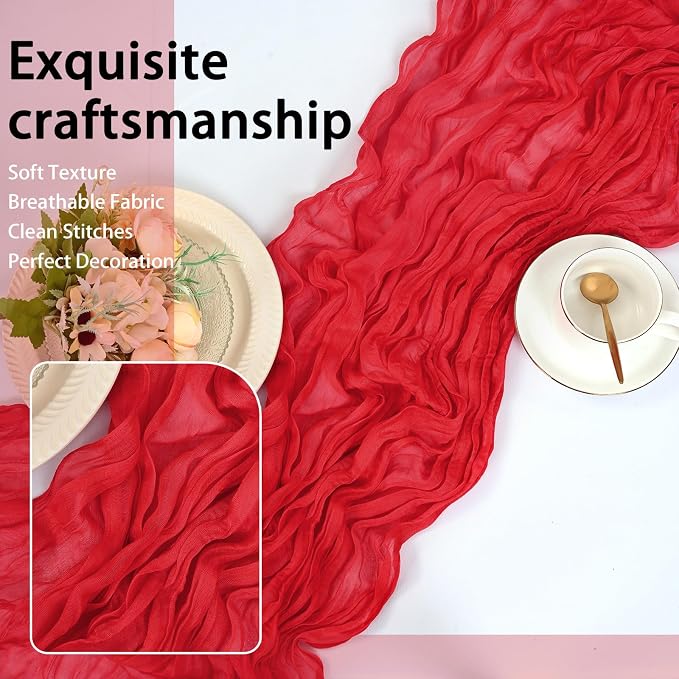 8 Pack Red Cheesecloth Table Runner 17x108 inch Boho Gauze Cheese Cloth Table - Image 7