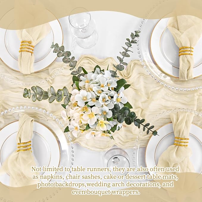 4 Pack Ivory Table Runner 17 x 108inch Cheesecloth Table Runner Boho Gauze - Image 7