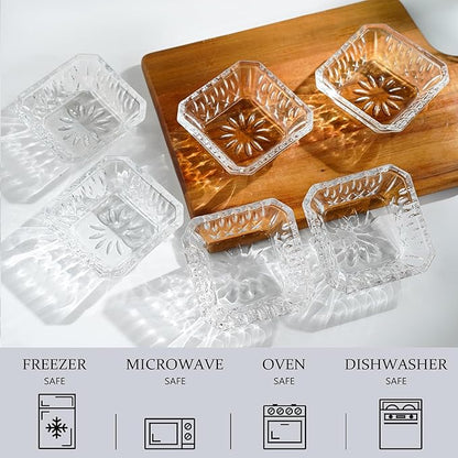 kanpura Mini Glass Bowls, Square Prep Bowl, Dishwasher Safe, Pinch Bowls for Dipping Spices Sauce, Stackable, 1.8 oz, Set of 6, (Clear)