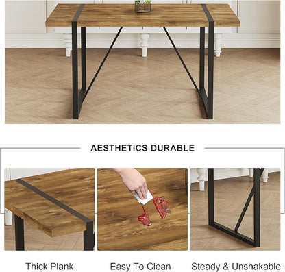 Dinner Table for 4-6,55'' Kitchen Table,Kitchen & Dining Room Tables, MDF Wood Dining Table with Metal Legs for Living Room & Dining Room