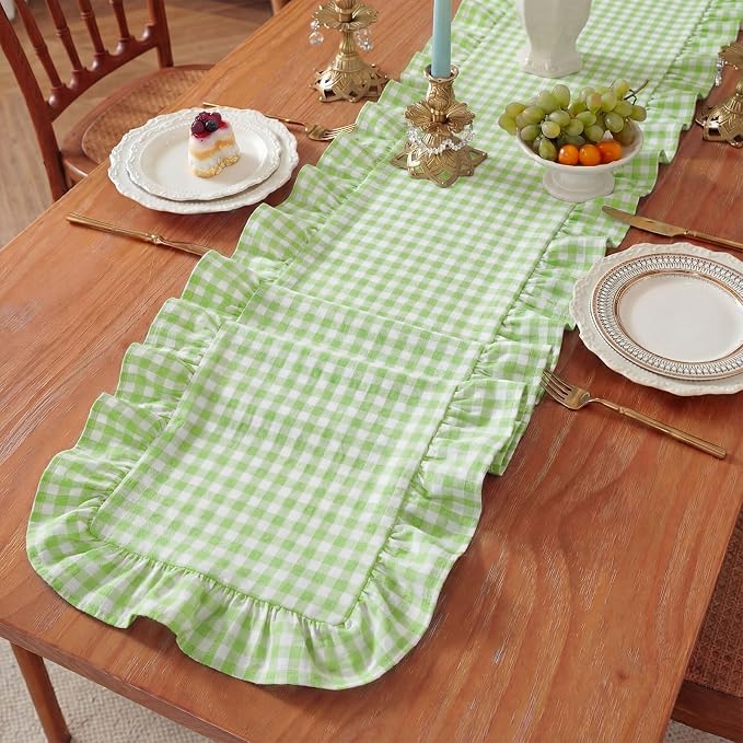 HunnmingRe 1 Pc Gingham Table Runner Light Green, 72 X 13.8 Inch | Cotton - Image 4
