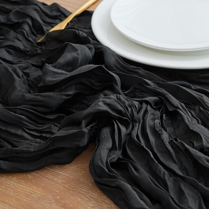 Asee'm 12pcs Black Cheesecloth Table Runner Summer 10FT Boho Gauze Rustic | - Image 4