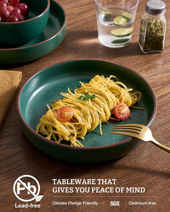 famiware Mercury Pasta Bowls Set of 4, 33 oz Large Salad Bowls, Dark Green | - Image 3