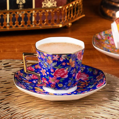 KAMMAK Tea Cup and Saucer, Ceramic Coffee Cups, 4.4 oz, Afternoon Tea and - Image 5