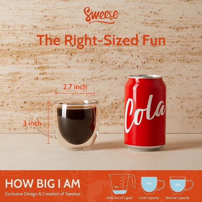 Sweese 5oz Double Wall Glass Espresso Cups Set of 4 - Image 2