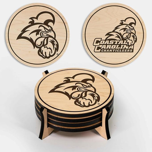 LazerEdge Coastal Carolina Chanticleers Wooden Coaster Set - Maple Wood - Officially Licensed Product - 4-Pack