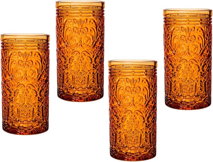 Godinger Jax Highball Beverage Glass Cup Orange Spice – Set of 4 by Godinger