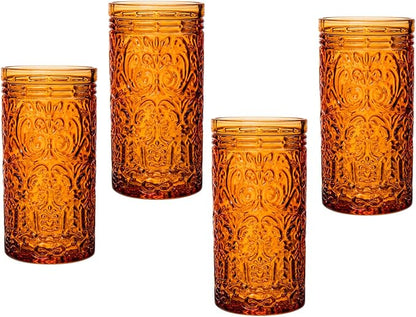 Godinger Jax Highball Beverage Glass Cup Orange Spice – Set of 4 by Godinger