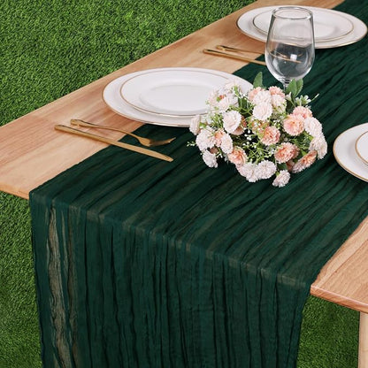 Dark Green Cheesecloth Table Runner 157 Inch Long Boho Table Runner Vintage by TuTive