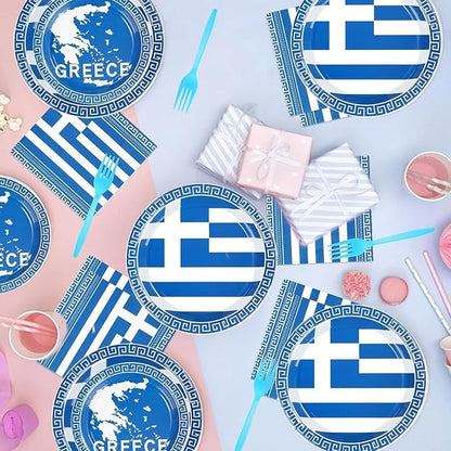 96PCS Greek Flag Birthday Party Supplies Greece Flag Plates，Serves 24 | - Image 4