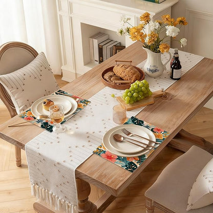 Placemats Set of 6 Tropical Floral Orange Flowers Place Mats Washable Kitchen Dining Linen Table Mats Stain Heat, for Home Party Indoor 12x18 in