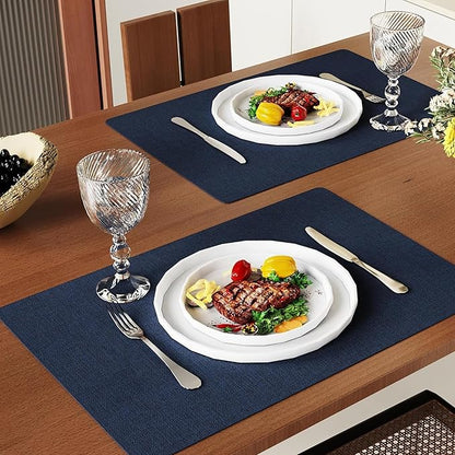 DOLOPL Placemats Set of 12, Reversible Wipeable & Heat Resistant Place Mats, Modern Faux Leather Table Mats for Kitchen, Neutral Waterproof Tablemats for Dining Table Decor, Wedding, Party(Navy Blue)