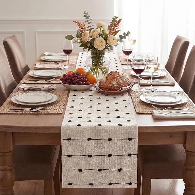 Artoid Mode Black Boho Farmhouse Cotton Woven Table Runner, Seasonal Halloween - Image 2