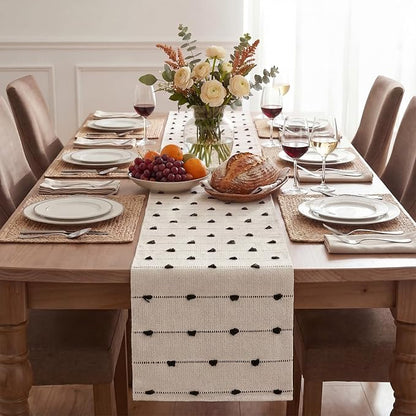 Artoid Mode Black Boho Farmhouse Cotton Woven Table Runner, Seasonal Halloween - Image 2