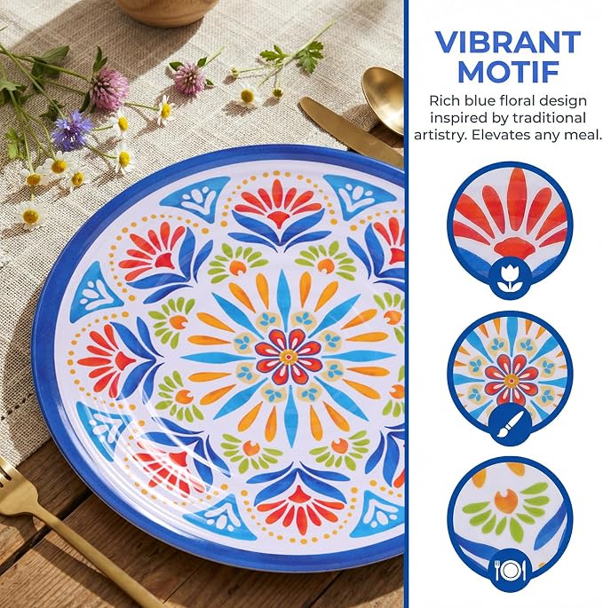 Dinnerware Set 12Pcs Melamine Plates and Bowls | Wedding Gift, Floral Pattern - Image 3