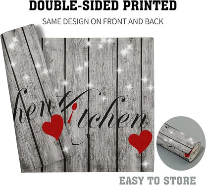 Farmhouse Kitchen Table Placemats - Rustic Place Mats Set of 4 Heart Wood Table Mats 12x18 for Party Kitchen Dining Grey