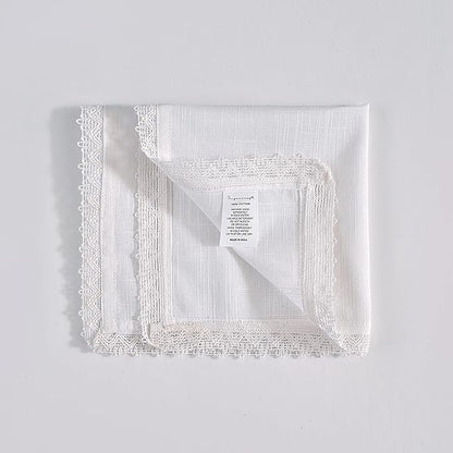 FINGERCRAFT Dinner Cloth Napkins in 100% Cotton, 12 Pieces Small Table Napkin Cloth,12 inches, Mitered Corners for Every Day Use Christmas Napkins Cloth Good Absorbency Lace White