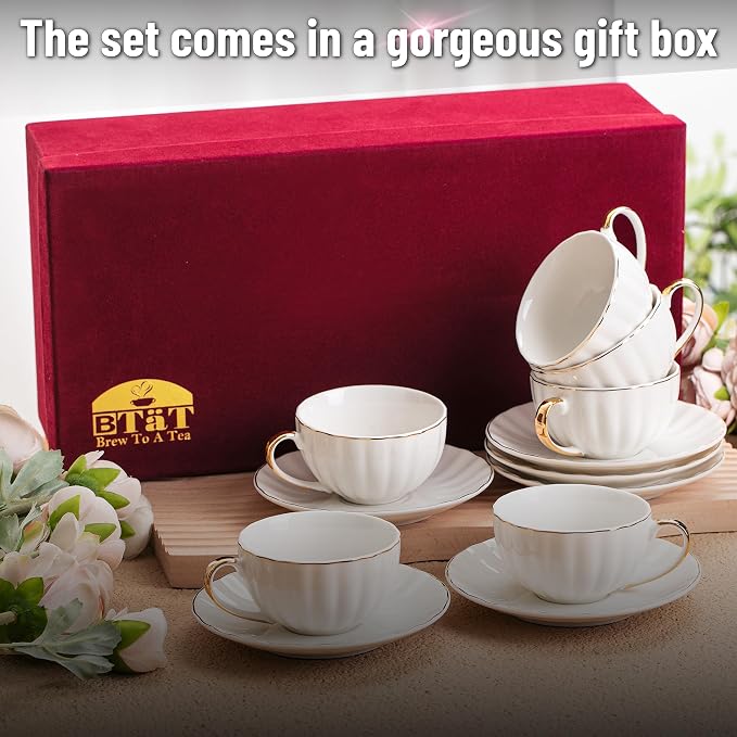 BTaT- Cappuccino Cups with Saucers 7 oz with Gift Box, Dishwasher Safe - Image 5
