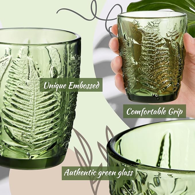 Reallnaive 10 oz Green Drinking Glasses Set of 8, Vintage Glassware - Image 3
