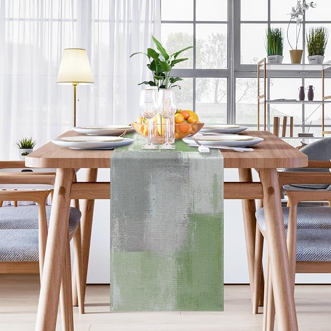 Emvency Table Runner, 13x72 Inch, Farmhouse Abstract Vintage | Art Green Dining - Image 5