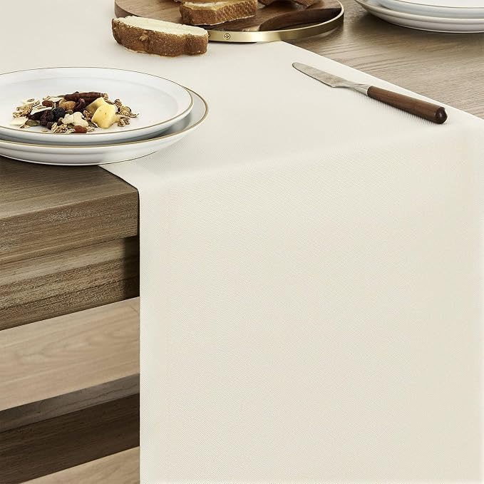 Basic Linen Style Table Runner, 14x72 Inch Ivory | Mitered Corner Design - Image 4