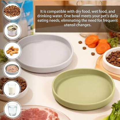 Silicone Cat Bowl Shallow Non-Slip Cat Dishes Relief Whisker Fatigue Small Pet Dog Bowls for Dry & Wet Food, Set of 2