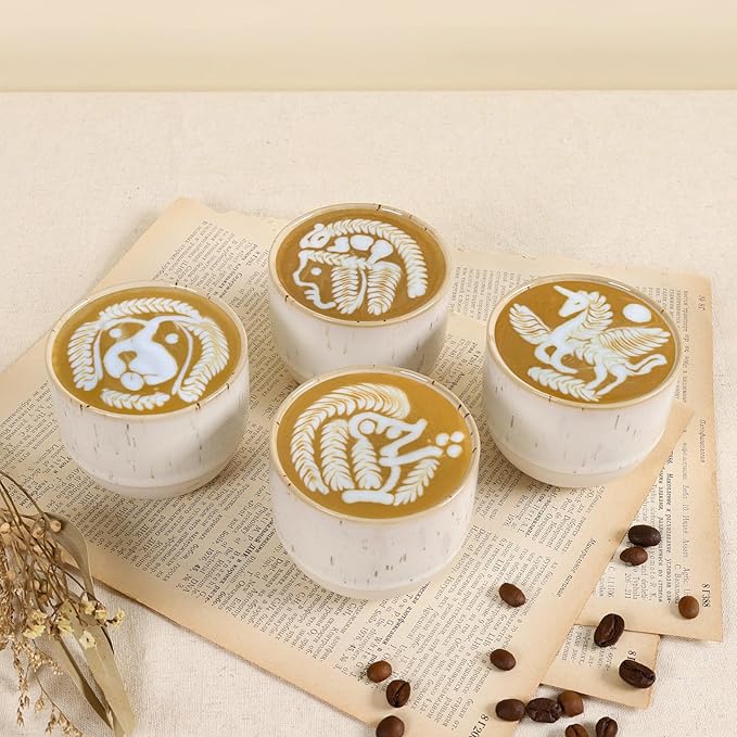 Ceramic Espresso Cups Set of 4, Double Walled Espresso Coffee Mugs - Image 2