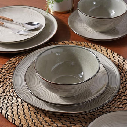 famiware Tempus Plates and Bowls Sets for 8, 24 Pieces Stoneware Dinnerware Sets, Dishes Set, Reactive Glaze Dishware Sets, Dishwasher & Microwave Safe - Castle Wall