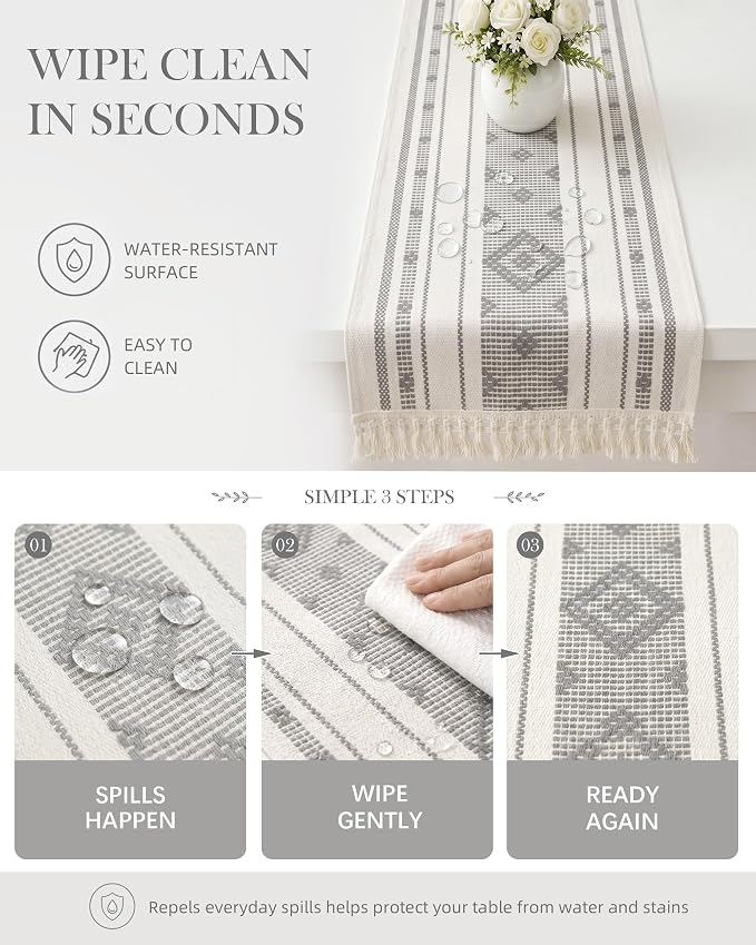 Table Runner, 13.8 x 72 Inch, Thick Jacquard Woven | Stain & Wrinkle Resistant - Image 6