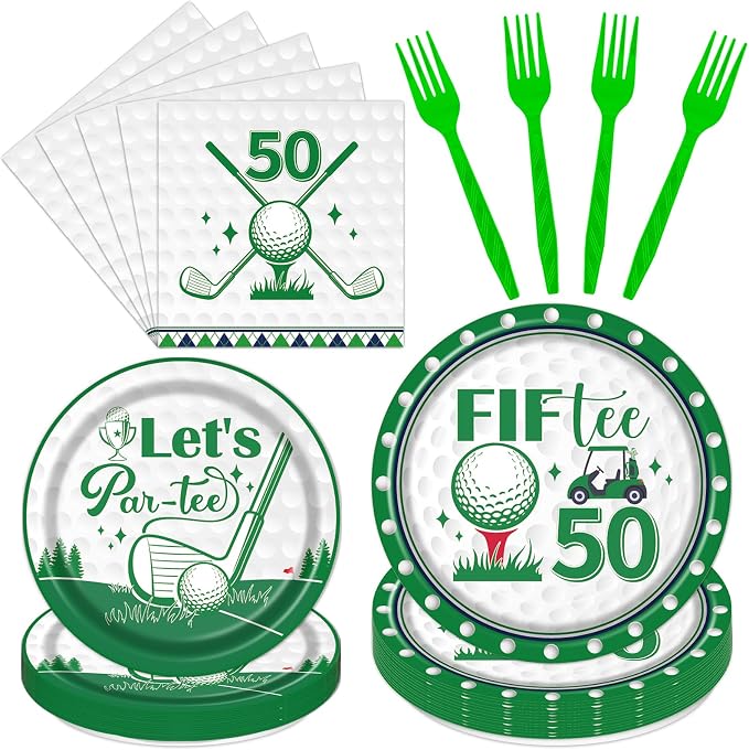 Rakuto Golf 50th Birthday Party Decorations 96PCS Plates Napkins Forks | Golf by Rakuto
