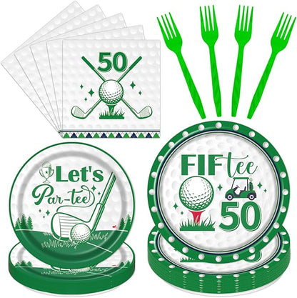 Rakuto Golf 50th Birthday Party Decorations 96PCS Plates Napkins Forks | Golf by Rakuto