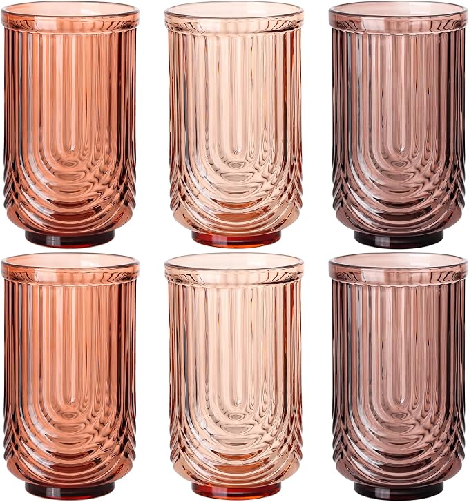 Venus Vintage Drinking Glasses Set of 6-17oz Hand-Blown Highball Ribbed by TrophyToast