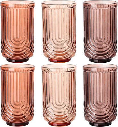 Venus Vintage Drinking Glasses Set of 6-17oz Hand-Blown Highball Ribbed by TrophyToast