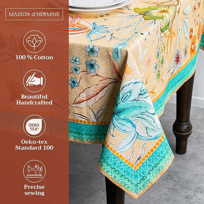 Maison d' Hermine Table Cloth Rectangle Table 100% Cotton 54 x 72 Inches Tablecloth Reusable Decorative for Dining Room Farmhouse Home Valentines Day Decorations Spring Summer - Luxury Loft - Peach