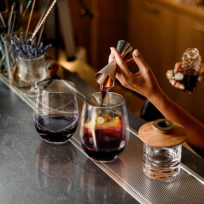Joeyan Hand Blown Etched Stemless Wine Glasses - Image 5