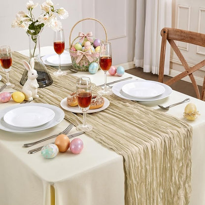 AGIRL Beige Cheesecloth Table Runner 10FT Fall Boho Gauze Home Decor | Rustic - Image 2