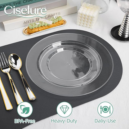 200PCS Clear Plastic Plates, Heavy Duty Plastic Plate Disposable, Include 50 Dinner and 50 Dessert Plates for Party and Wedding