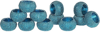 Teal Napkin Ring, Napkin Rings Set of 12, Beaded Napkin Holders, Fall Napkin Rings Bulk for Christmas Party Decoration, Dinning Table, Everyday, Family Gatherings - Set Your Table with Style - Teal