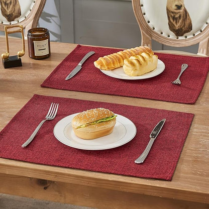 BALCONY & FALCON Placemats Set of 4 Faux Linen Cloth Place Mats Washable Waterproof Wrinkle Resistant Table Placemats for Dining Kitchen Farmhouse Indoor & Outdoor Use(Ruby Red, 13.8”x 17.7”
